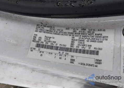 2014 Ford Fiesta S из США, поврежденный, VIN 3FADP4AJ9EM211316